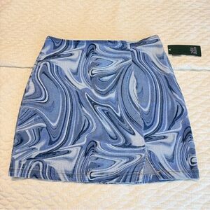 Wild Fable Blue Swirl Notched Denim Mini Skirt Women’s Sz 4 Abstract Festival